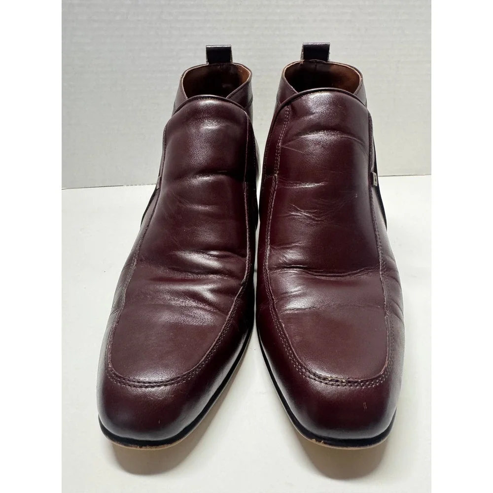 Vintage Playboy Mens Burgundy Leather Square Toe‎ Ankle Boots Block Heel 7.5 D